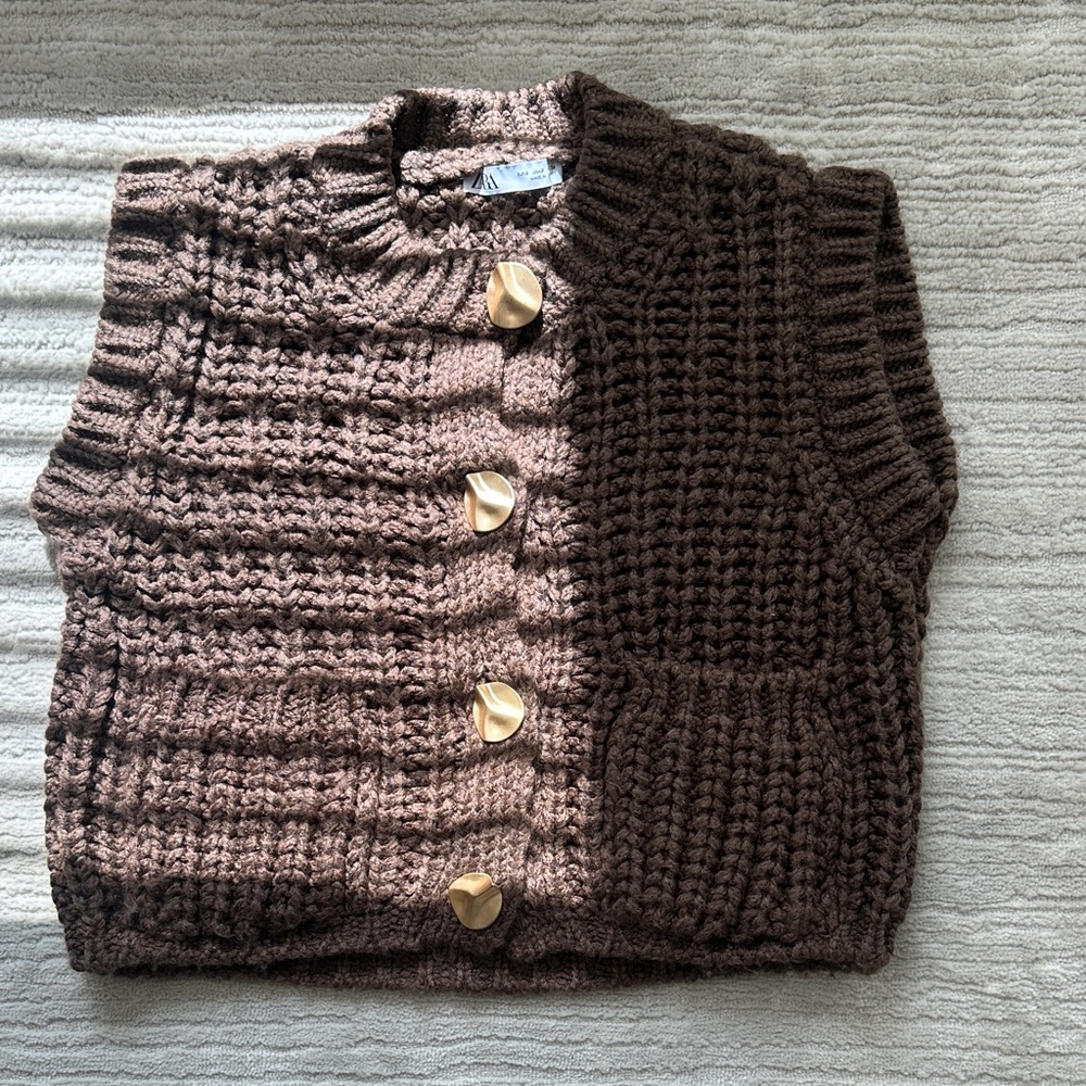 Zara Brown Knit Cardigan with Gold Buttons